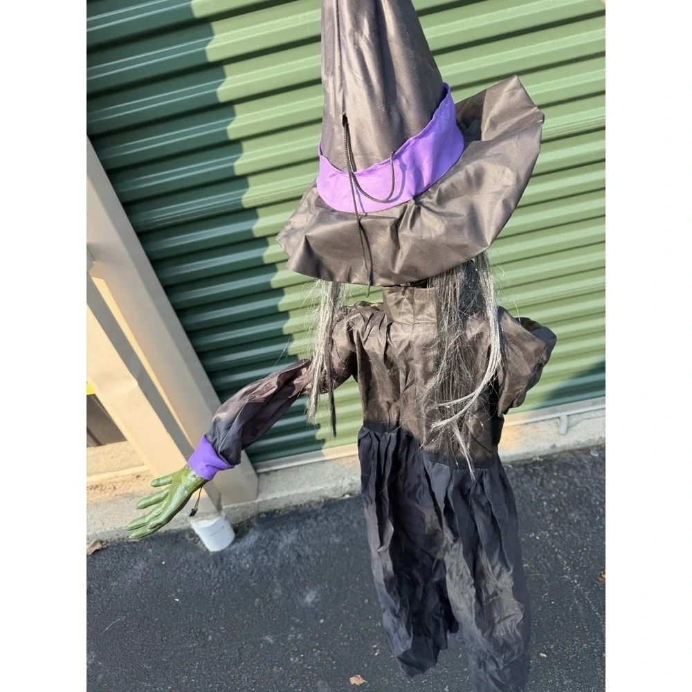 Vintage Gemmy Animated Hanging Witch Halloween Prop Green Purple 3ft 5in